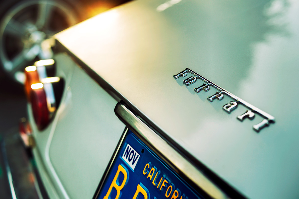 Classic silver Ferrari Daytona sunrise glow