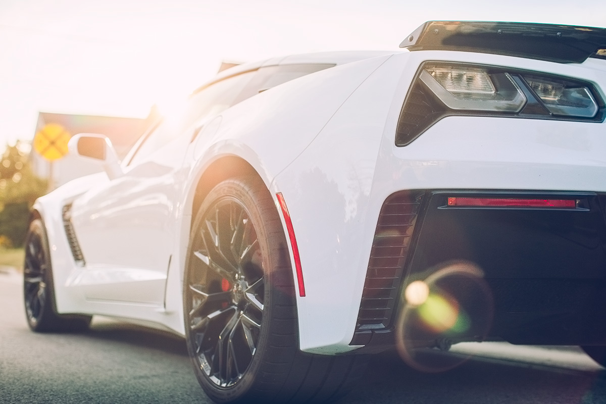 White C7 Corvette Z06 supercar sunset